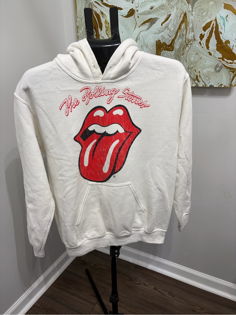 The Rolling Stones White Hoodie with Red Tongue Logo